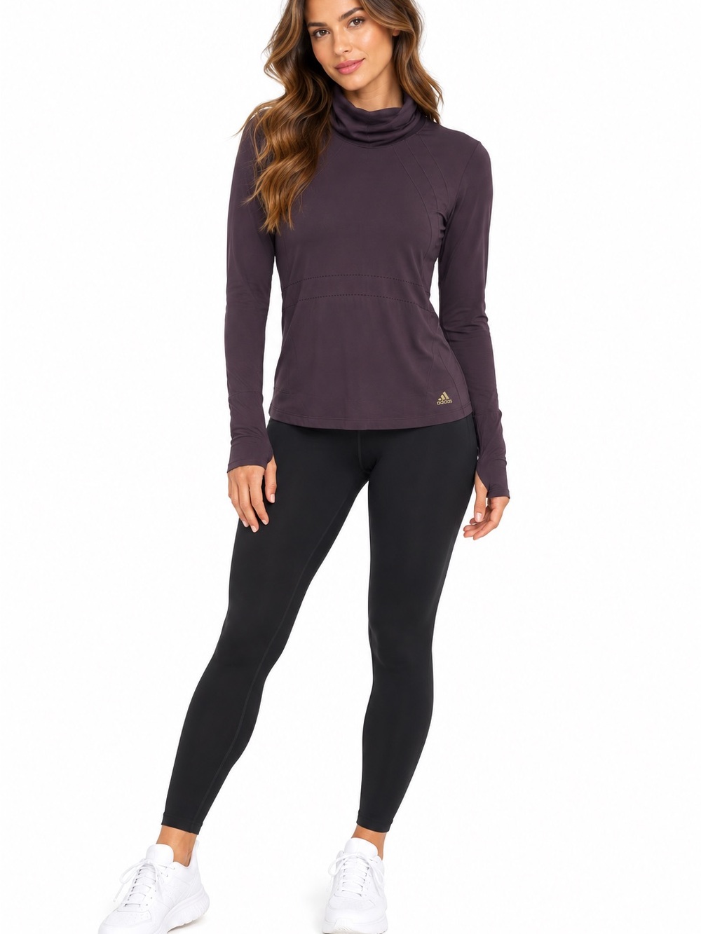 Adidas Women’s Purple Cowl Neck Long Sleeve Athletic Top